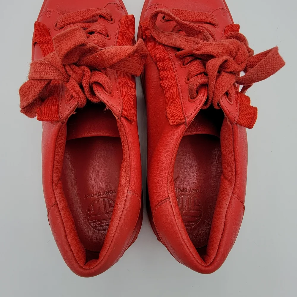 Tory Burch Red Leather Ruffle-Trim Sneakers